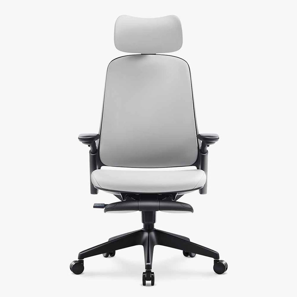 black grey ergonomic leather chair with black frame