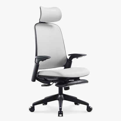 black grey ergonomic leather chair with black frame and 4d adjustable armrests