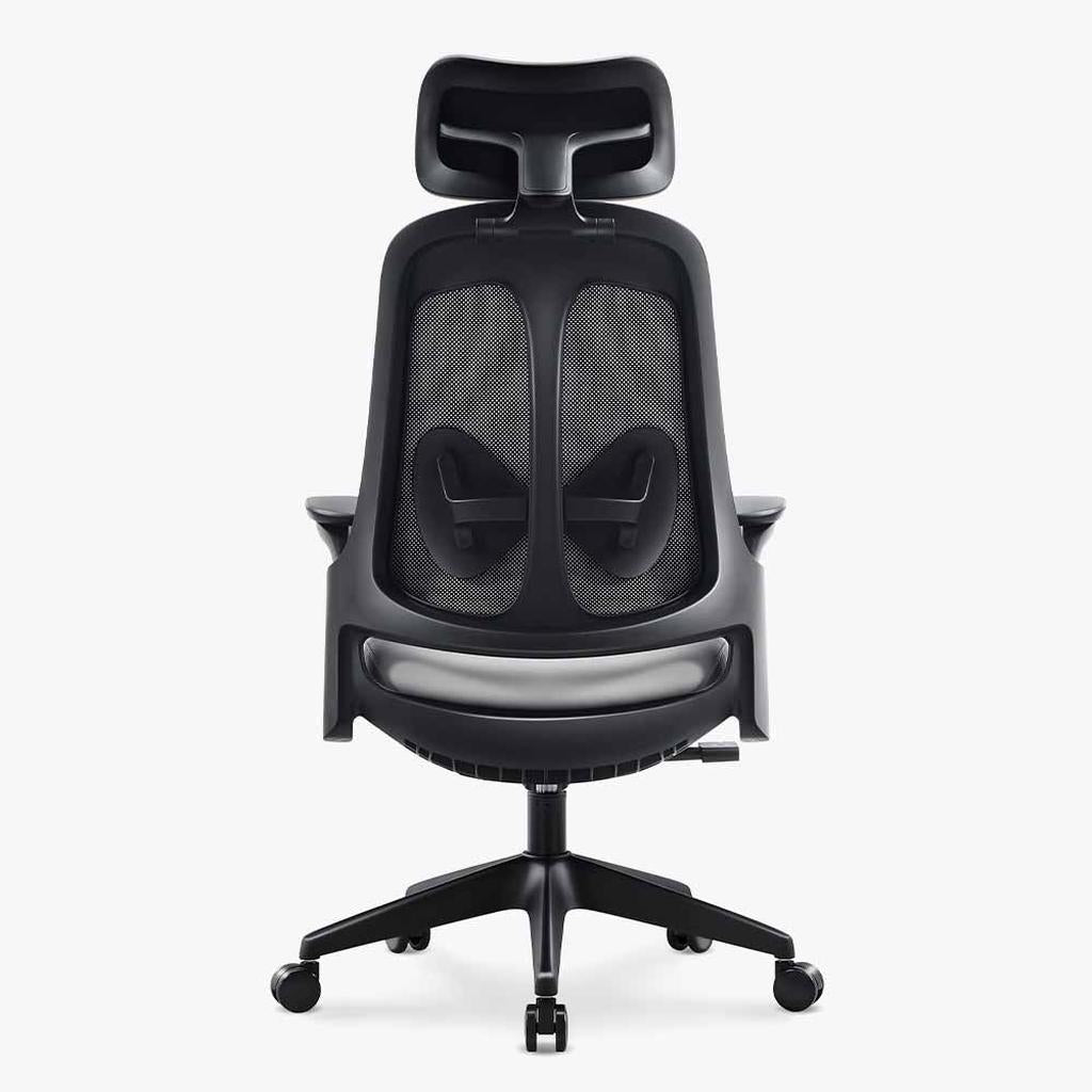 black grey ergonomic leather chair with black frames
