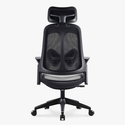 black grey ergonomic leather chair with black frames