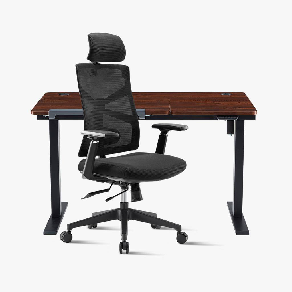 Sunaofe Black Ergonomic Office Chair and Adjustable Desk