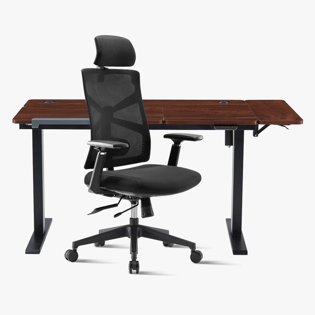 Sunaofe Ergonomic Office Chair Dark Wood Standing Desk