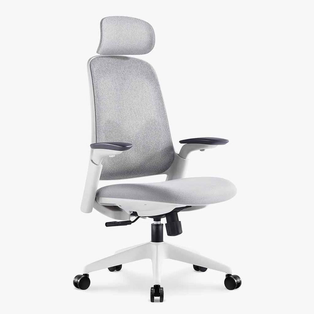 Sunaofe Ergonomic Office Chair Gray White Mesh Three Quarter View