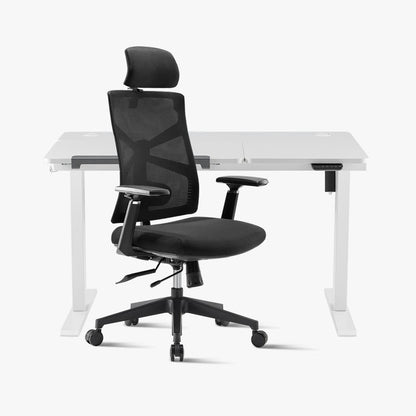 Sunaofe Ergonomic Office Chair and White Sit Stand Desk