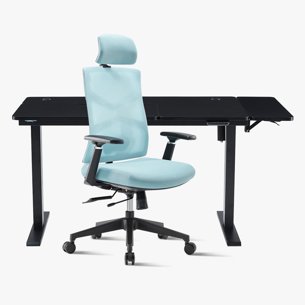 Sunaofe Light Blue Ergonomic Office Chair Black Desk