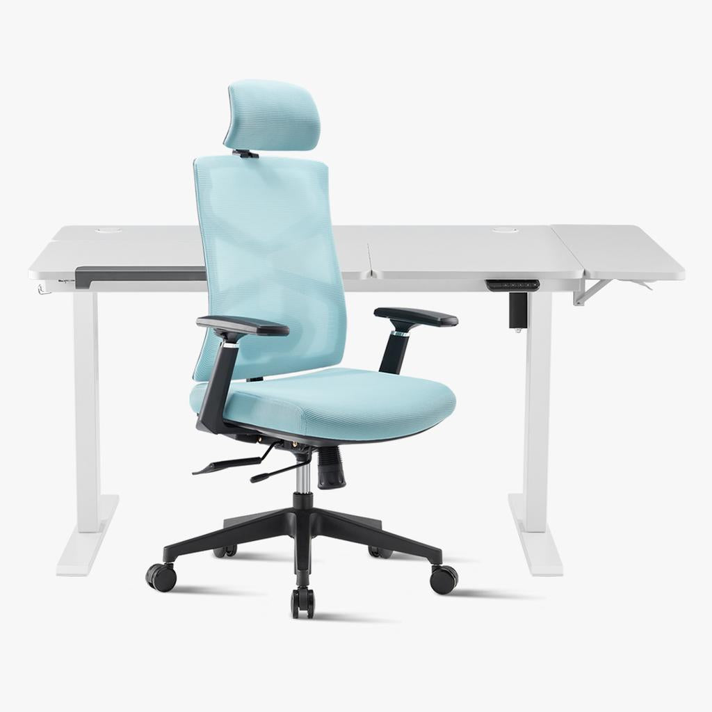 Sunaofe Light Blue Ergonomic Office Chair White Desk