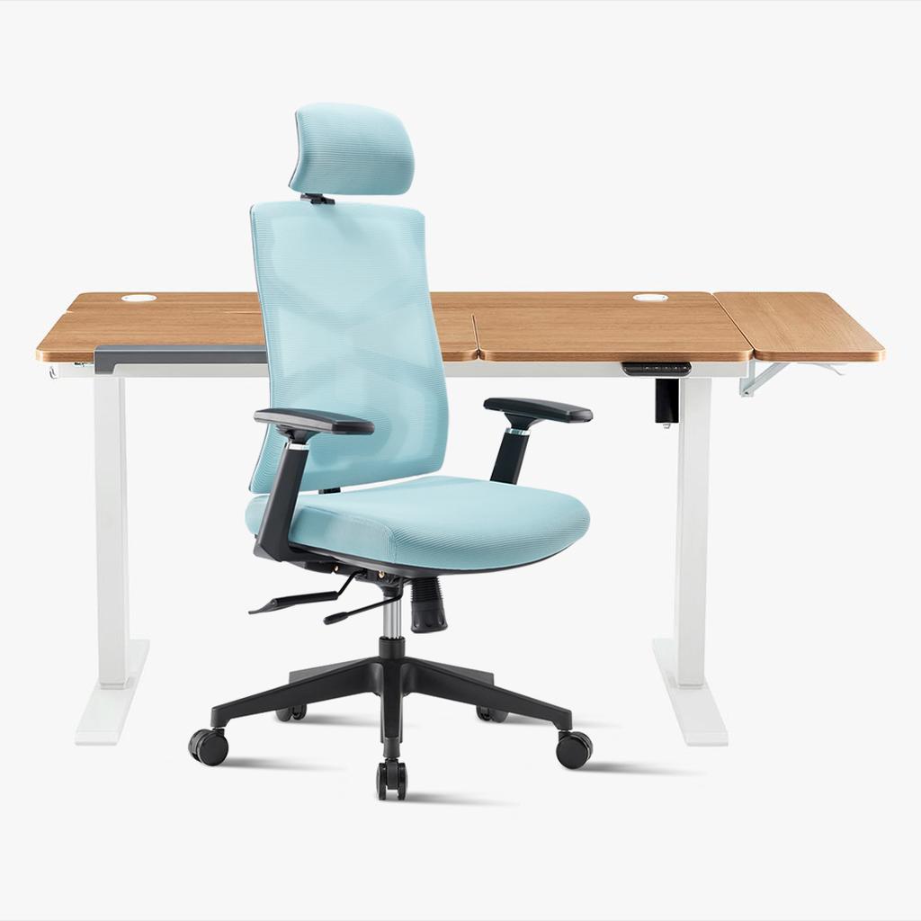 Sunaofe Light Blue Ergonomic Office Chair and Desk