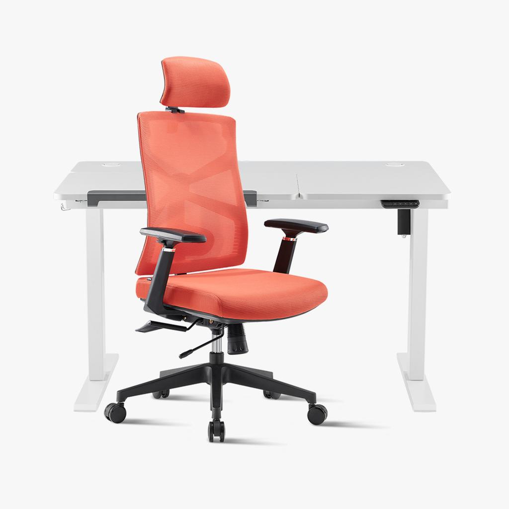 Sunaofe Orange Ergonomic Office Chair White Standing Desk