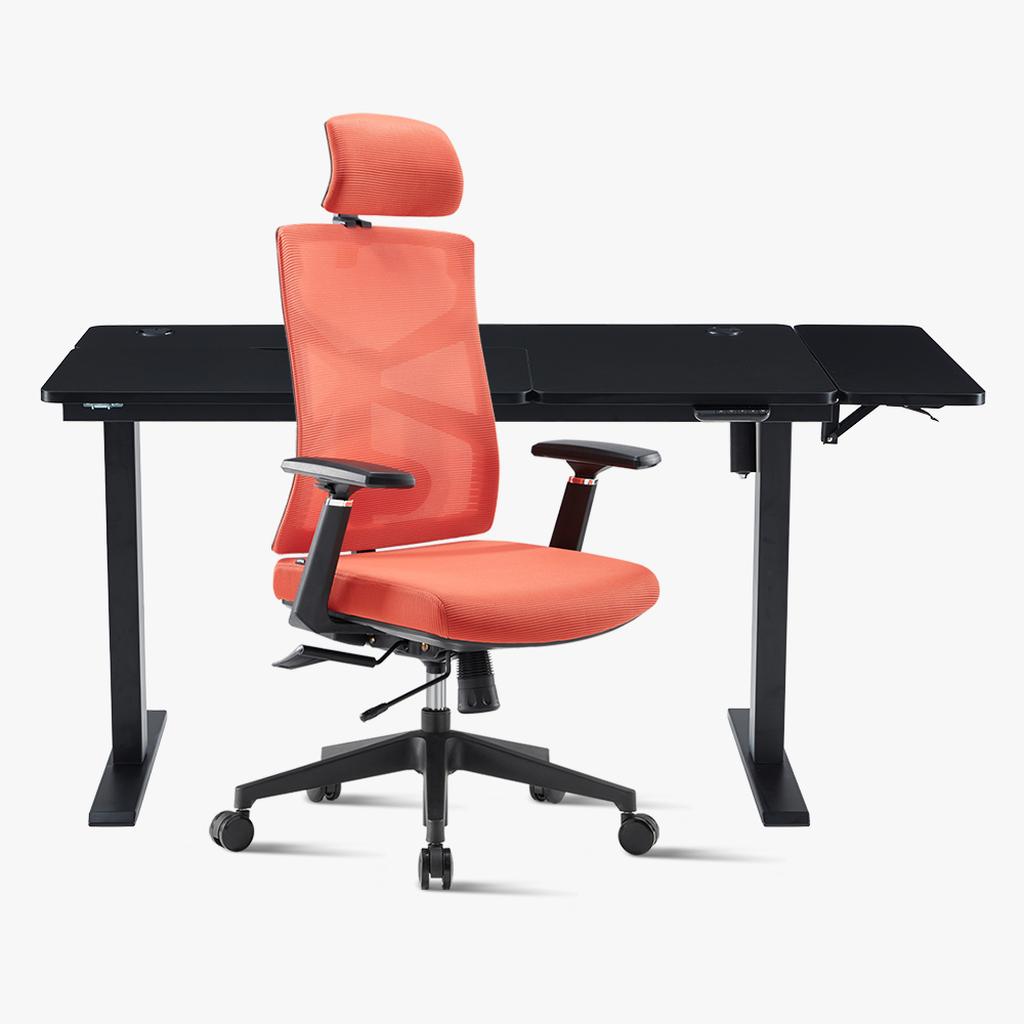 Sunaofe Orange Ergonomic Office Chair and Black Desk