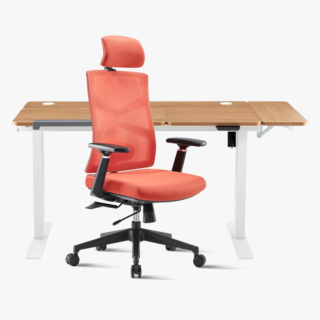 Sunaofe Orange Ergonomic Office Chair and Light Wood Desk