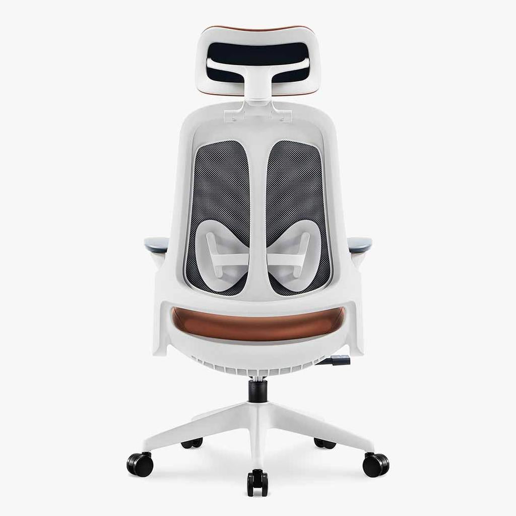 brown ergonomic leather chairs with white frame