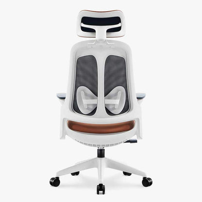 brown ergonomic leather chairs with white frame