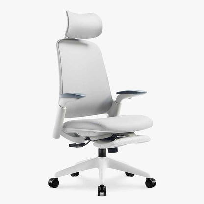 greyish ergonomic leather chair with headrest