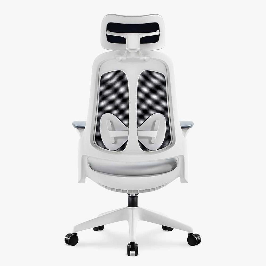 greyish ergonomic leather chair with lumbar support