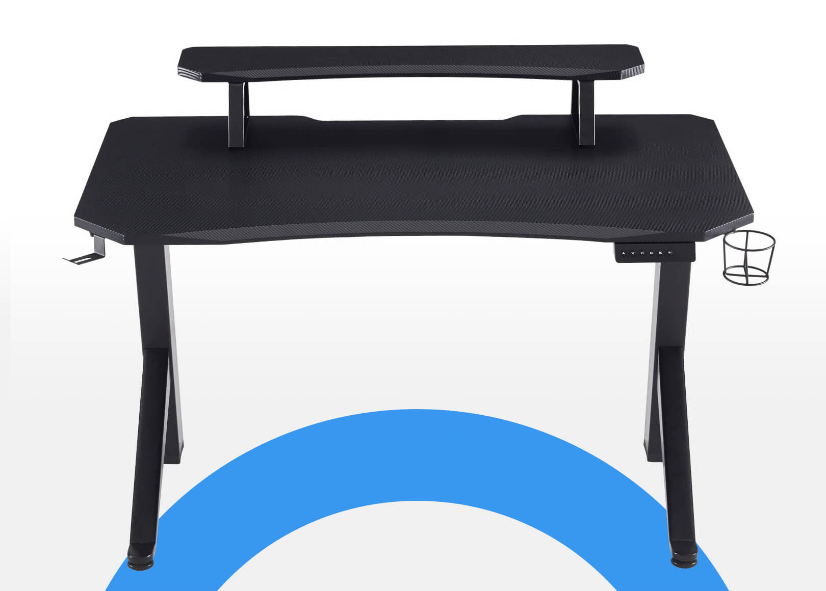 Super Cool and Ergonomic Carved Desktop Sunaofe Gaming Standing Desk Challenger with monitor Stander with earphone hooker and water cup holder to help users to enjoy the gaming pleasure