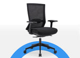 Ergonomic mesh chair in black with lumbar support, adjustable seat depth & height, armrests, and tiltable backrest for comfortable sitting at your desk or office