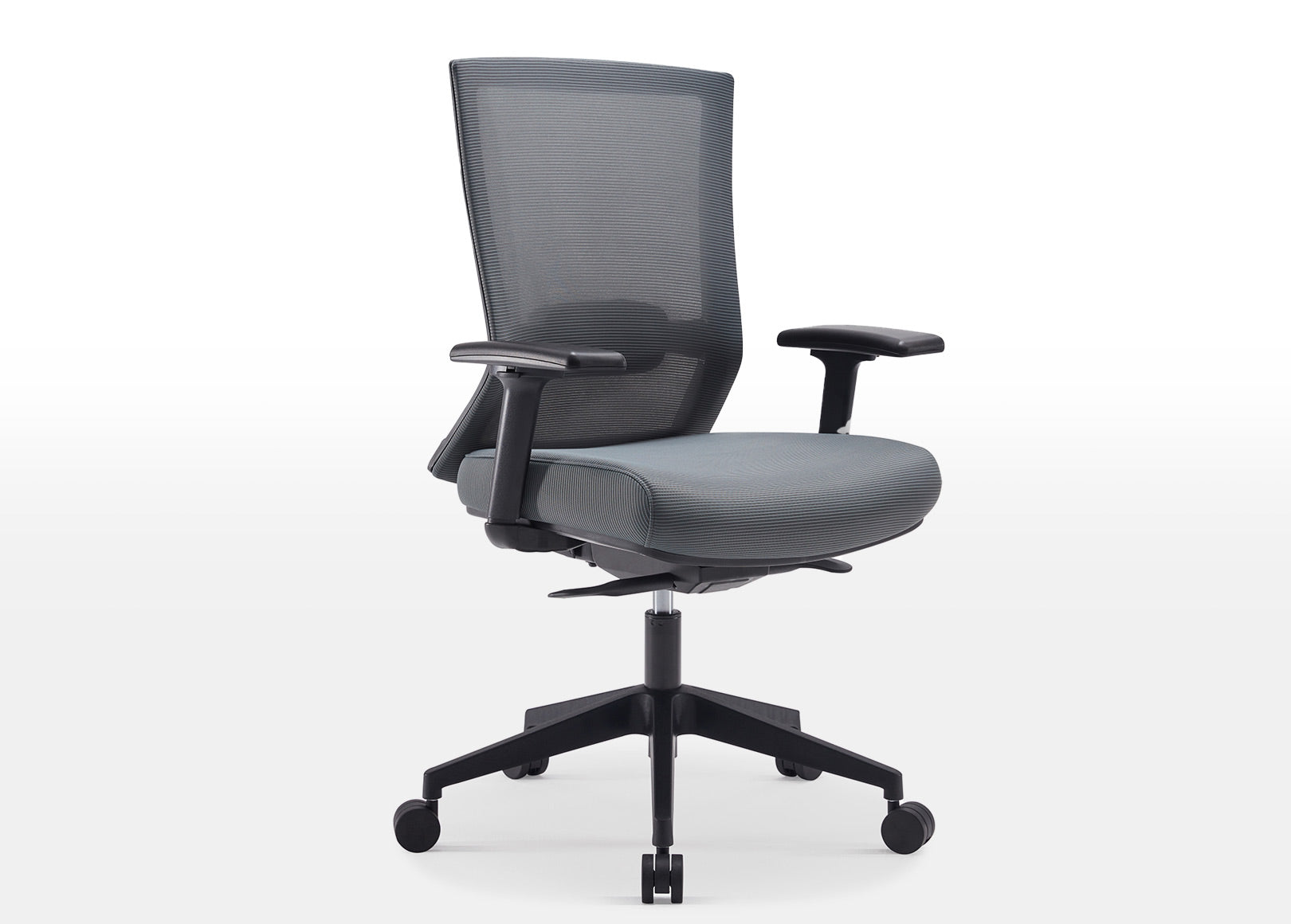 Grey Elite67 ergonomic chair with customizable features for personalized comfort, including lumbar support, seat depth, and armrests, perfect for home or office use.