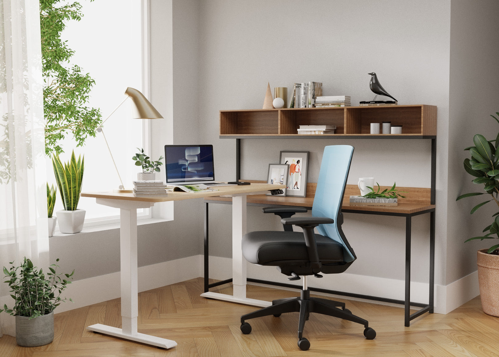 Home office worker using Sunaofe Elite67 mesh chair with lumbar support and adjustable seat depth and height