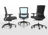 Elite67 mesh chairs in cyan, grey, and black with personalized comfort features for optimal seating