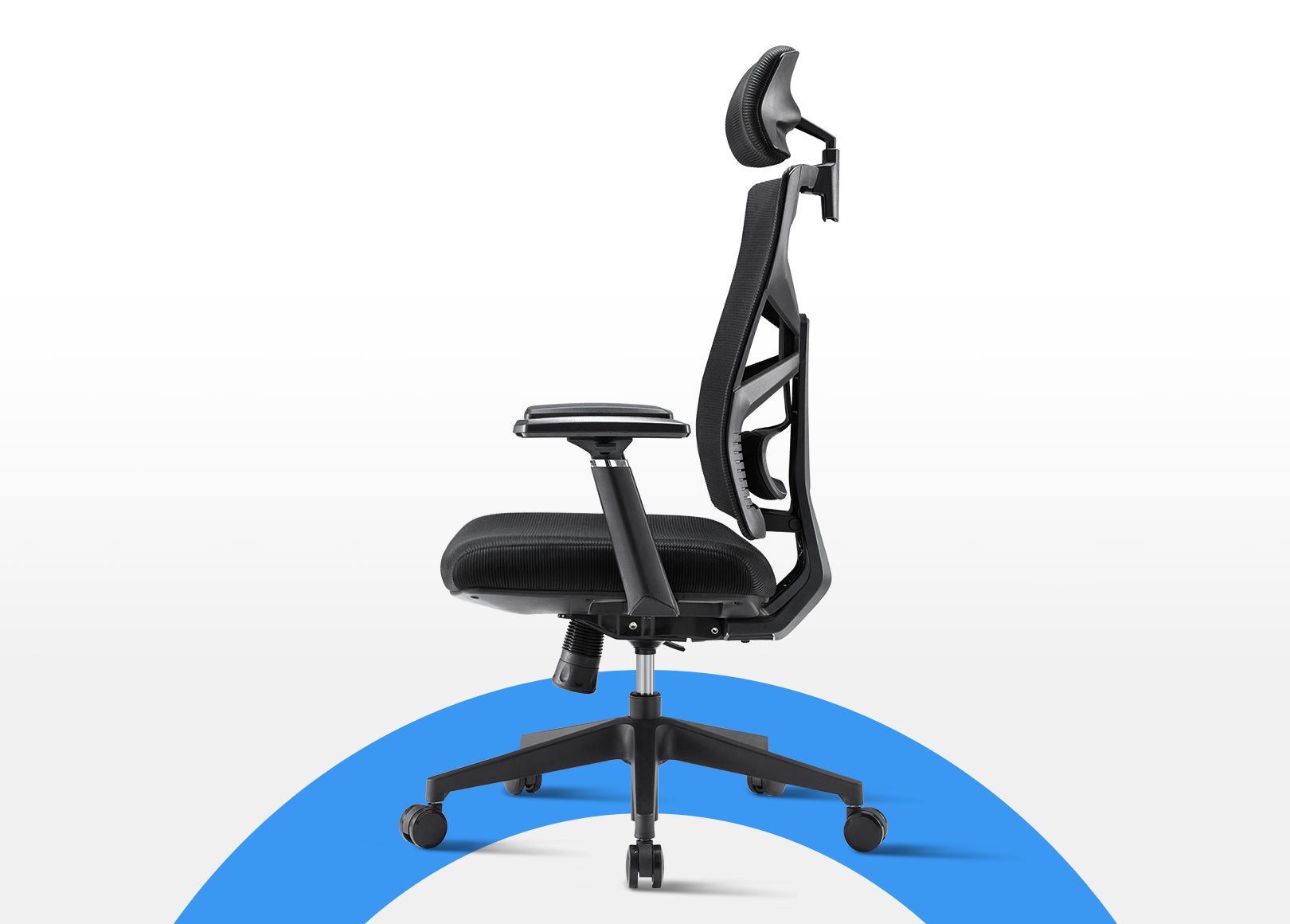 Black Voyager Pro Ergonomic Task Chair with Adjustable 3D Armrests and Lockable Backrest viewed from side